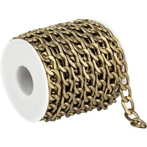 YOUBEIYEE 16.4 Feet Jewelry Making Chain Roll, Bronze Plated Aluminum Curb Cuban Chain Necklace for Women and Men Jewelry Chains Bulk