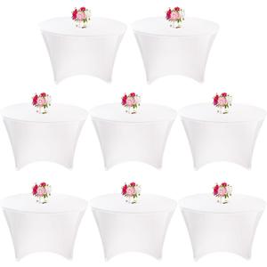 8 Pack 6FT Round Spandex Tablecloth 72 White Elastic Table Cover Washable Wrinkle Resistant Fitted Stretch Table Cover for Wedding Party Birthday Banquet Bar Events(White)
