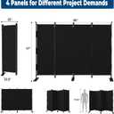 GOJOOASIS Room Divider 4 Panel Folding Privacy Screen, Portable Small Room Dividers Partition 88" Wall Dividers for Room Separation Upgrated Seamless Accordion Room Divider (Black, Type A)
