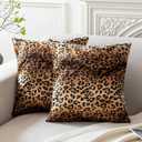 CARRIE HOME Soft Plush Leopard Print Faux Fur Decorative Throw Pillow Covers for Home Couch Sofa (Set of 2, 18x18 inch)