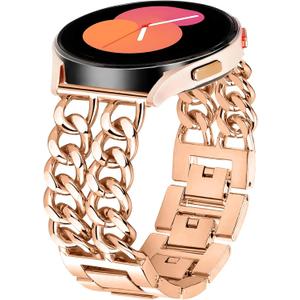Women Metal Chain Bracelet Compatible for Galaxy Watch 7 Band, Galaxy Watch 6 Band, 5/4/FE/Pro/Classic/Active 2, 20mm Double-Chain Dressy Watch Strap for women