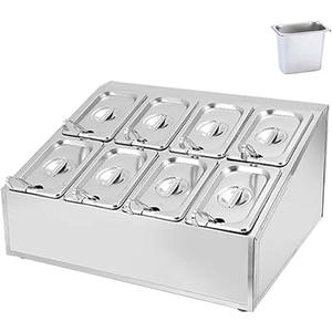 Kalolary 8 Pans Stainless Steel Pizza Topping Storage Station with Lids
Hot Dog Condiment Container Ice Food Serving Display Container Salad Bar Buffet Station for Home Sauce Jam Kitchen Restaurant