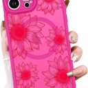 OOK Phone Case Design for iPhone 12 Pro Max Case [Compatible with MagSafe], Cute Sunflower Floral Blooms Design Frosted Shockproof for Women Girls Magnetic Phone Cover - Hot Pink Flower