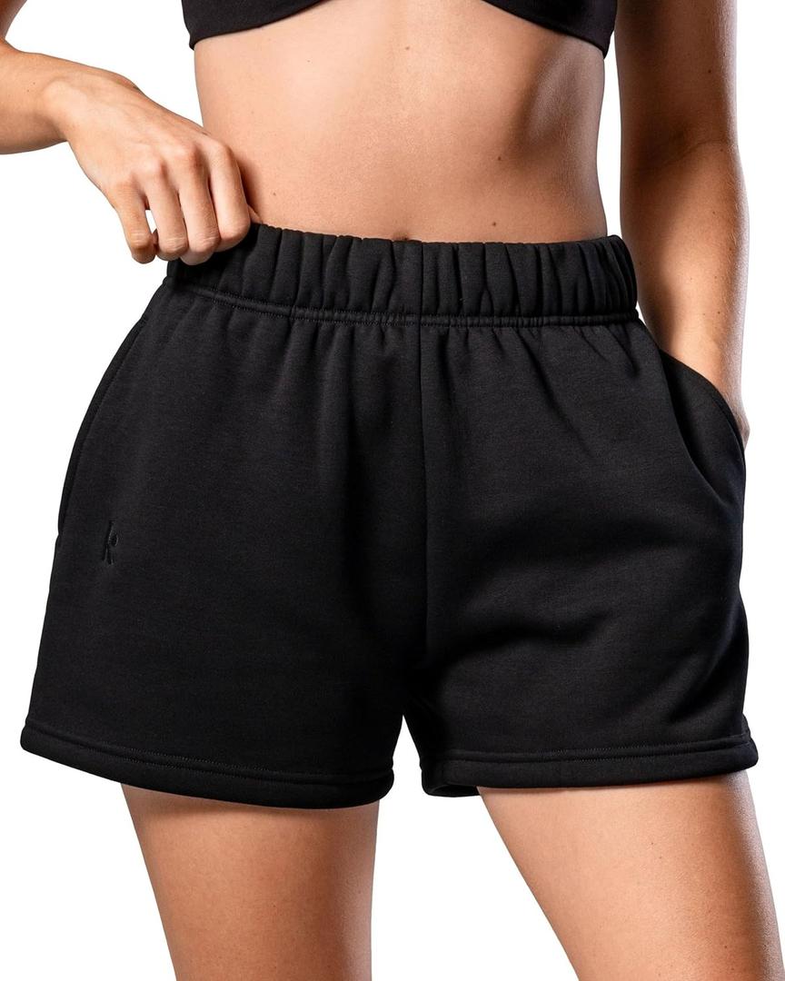 Kamo Fitness CozyTec Sweat Shorts Women High Waisted Lounge Comfy Casual Cotton Shorts with Pockets (X-Large, Onyx)