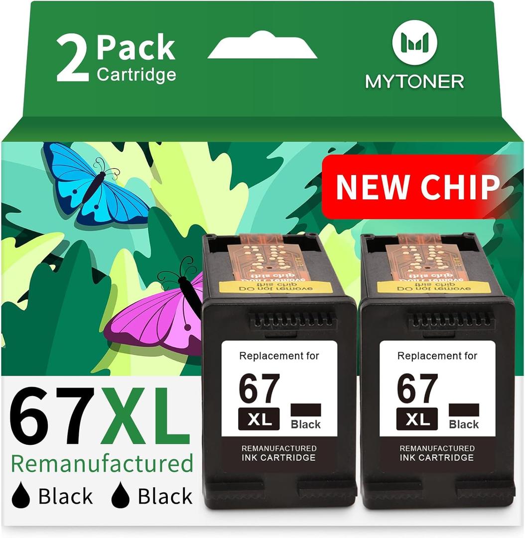 MYTONER Remanufactured Ink Cartridge Replacement for HP Ink 67 67XL Black for DeskJet 2700e 2700 2755e 2755 2734e Envy 6055e 6400 6000 Envy Pro 6452 6458 Printer (2 Black) 67XXl Black Ink Cartridge