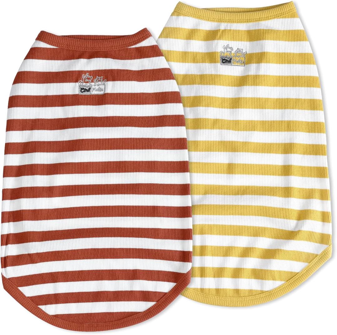 Dog Shirt Striped Dog Clothes Stretchy Vests Soft Cotton for Small Medium Large Dogs Boy Girl Puppy Clothes Lightweight Cat Outfit Kitten Tank Top Apparel T-Shirts Pack-2 Yellow & Rust, 3XL