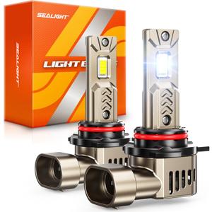 SEALIGHT 9012 HIR2 Light Bulbs, 9X Super Brighter 6500K Cool White 9012 HIR2 LED Fog Bulbs with Fan, 1:1 Halogen Mini Size, Off-Road Lights with Plug N Play, Pack of 2
