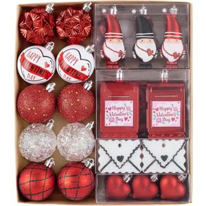 DecorbyHannah Valentines Day Tree Ornaments Decorations, 40ct Red Black Heart Shaped Ornament Set for Tree, Shatterproof Hanging Ball Valentine's Day Christmas Ornaments for Wedding Anniversary Party