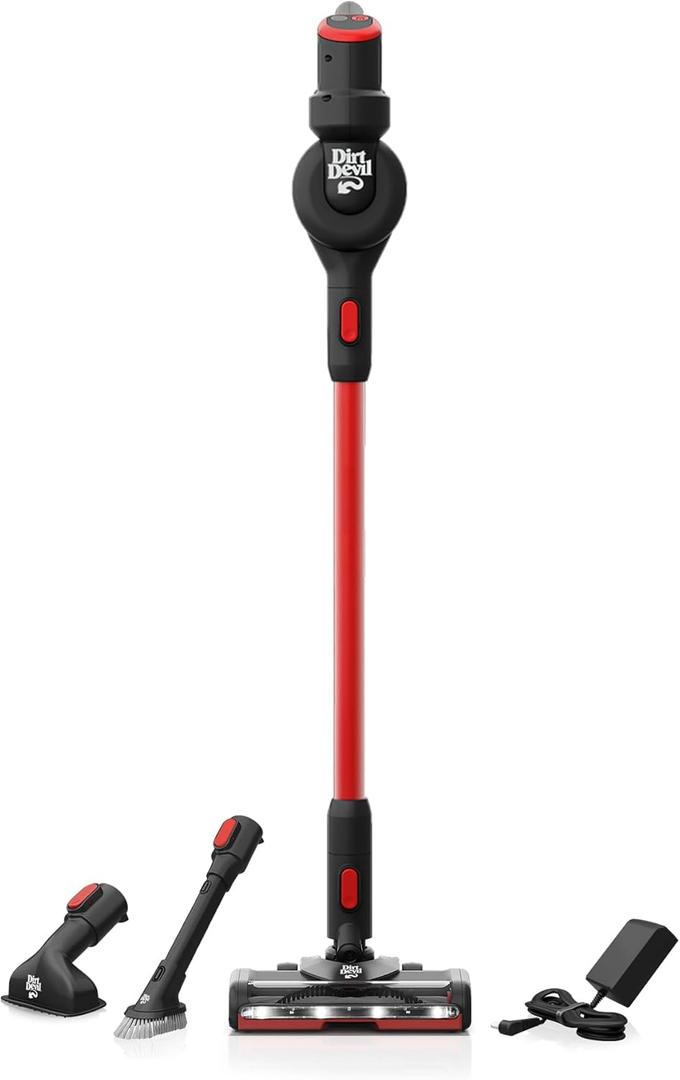 Dirt Devil Self-Standing Cordless Stick Vacuum Cleaner with Included Tools, for Carpet and Hard Floors, Lightweight Design, Powerful Suction, LED Headlights, BD57000V, Black