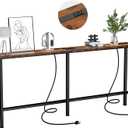 78" Narrow Console Sofa Table - 2 Power Outlets & 4 USB Ports, Metal Frame, Rustic Brown, Perfect for Hallway, Office, and Behind Sofa - Easy Assembly, 4.9' Extension Cord Included