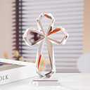 YWHL Clear Crystal Standing Cross Figurine Decor, Holy Cross Collectible Figurines Decoration, Religious Gifts for Women Men, Handmade Christian Easter Cross for Home Office