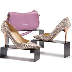 Purse Display Stand Black 3 Risers Display Stands Stainless Steel, Heavy Duty Countertop Shoes Stand Handbag Holder Risers for Home Boutique Retail Store Vendor Display Bags Perfume Jewelry Craft