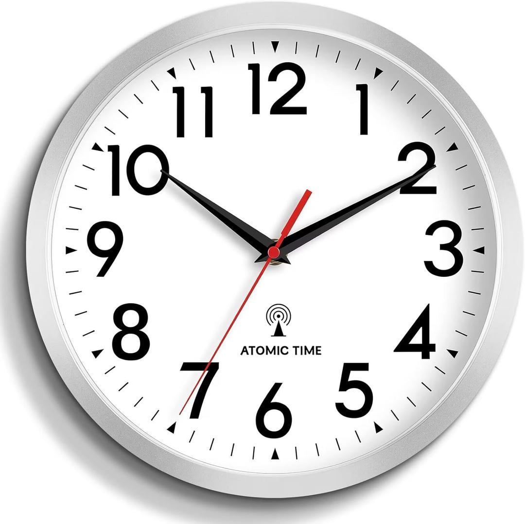 DAXSMY Atomic Wall Clock Analog 14 Inch Battery Operated Modern Decorative for Living Room Kitchen Office Bedroom Bathroom(Silver)