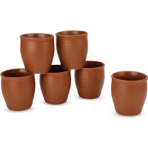 Handmade Ceramic Tea Cups Set  6 Desi Kulhad Chai/Coffee Cups (5 oz Capacity), Lead-Free, Dishwasher & Microwave Safe, Glazed, Glossy finish Clay Tea Cups/kulhar/kullar - Brown