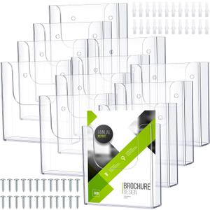 Ripeng Pack of 12 Brochure Holder Wall Mount 6 x 9 Inch Clear Flyer Holder Magazine Pamphlet Display Stand Acrylic Wall Organizer Plastic Wall File Holder for Literature Mail Paper Document Rack Display