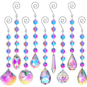 HDCRYSTALGIFTS 9 Pack 8'' Crystal Sun Catchers,Christmas Tree Decoration,Rainbow Prisms Suncatchers for Window Hanging Indoor Crystal Ornaments for Xmas Tree Winter New Year Party