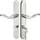 Flat Slot Storm Door Handle Complete Set, Mortise Keyed Lever Mount Latch with Deadbolt for Screen and Storm Doors, Polished Nickel