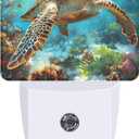 Sea Turtle Night Light, Ocean Themed Plug-in Nightlight with Dusk to Dawn Auto Sensor for Home Bedroom Hallway Kitchen 0.5W Sleep Friendly Led Lamp for Women Men