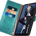 SUANPOT for Google Pixel 8A Wallet case with RFID Blocking Credit Card Holder,Flip Book PU Leather Protective Cover Women Men for Pixel 8A Phone case Blue Green