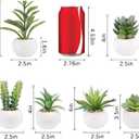 GREENTIME 6 Pcs Mini Artificial Succulents Plants in Ceramic Pots Small Fake Succulent Faux Plant Indoor Decor Bedroom Desk Bathroom Office Living Room Table Shelf Teacher Appreciation Green White