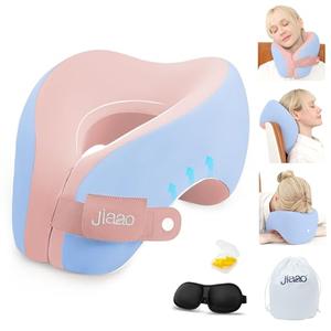 jiaao Travel Neck Pillow, Advanced Neck Support for International Flights, 3D Eye Masks, Ear Plugs and Storage Bag, Memory Foam U-Shaped Pillow for Travel, Sleep Rest, Trains, Road Trips