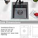 Friho 15x15 Inch Drop In Black Bar Sink, 16 Guage Stainless Steel Topmount Outdoor RV Small Kitchen Sink, 15 Inch Wet Prep Single Bowl Utility Bar Sink With Dish Grid & Drain