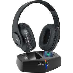 WallarGe Wireless Headphones for TV Watching, Easy Setup and Comfortable Bluetooth Headphones with RF Transmitter Charging Dock, 100 Ft Wireless Range, Rechargeable 25 Hours Play and No Audio Delay (Black)
