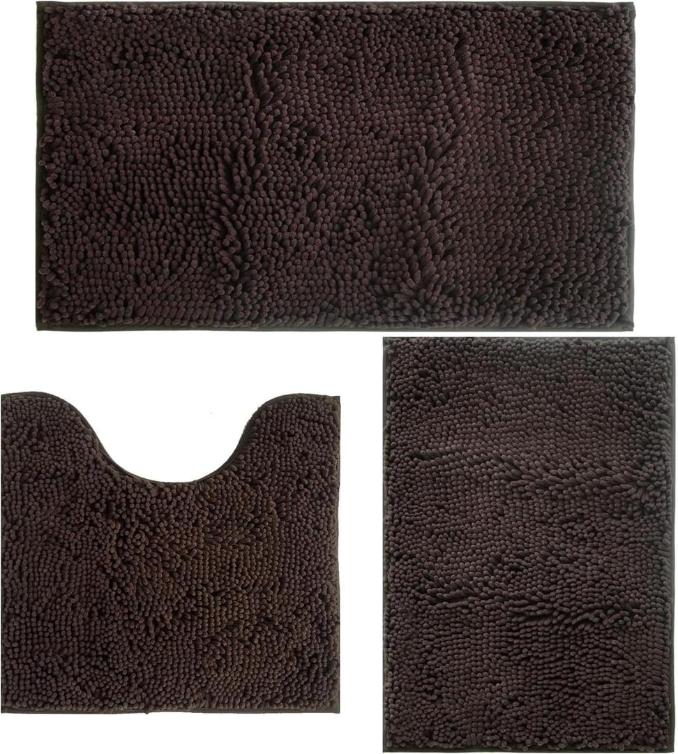 Bathroom Rugs Sets 3 Piece Non Slip,Bath Rugs with PVC Backing Bath Carpet,Bathroom Rug Washable,Absorbent,Plush Carpet Mats,Bath Mats for Bedroom, Kitchen,Tub,Home Decor Coffee (16x24"+20x20"U shape+20x32")
