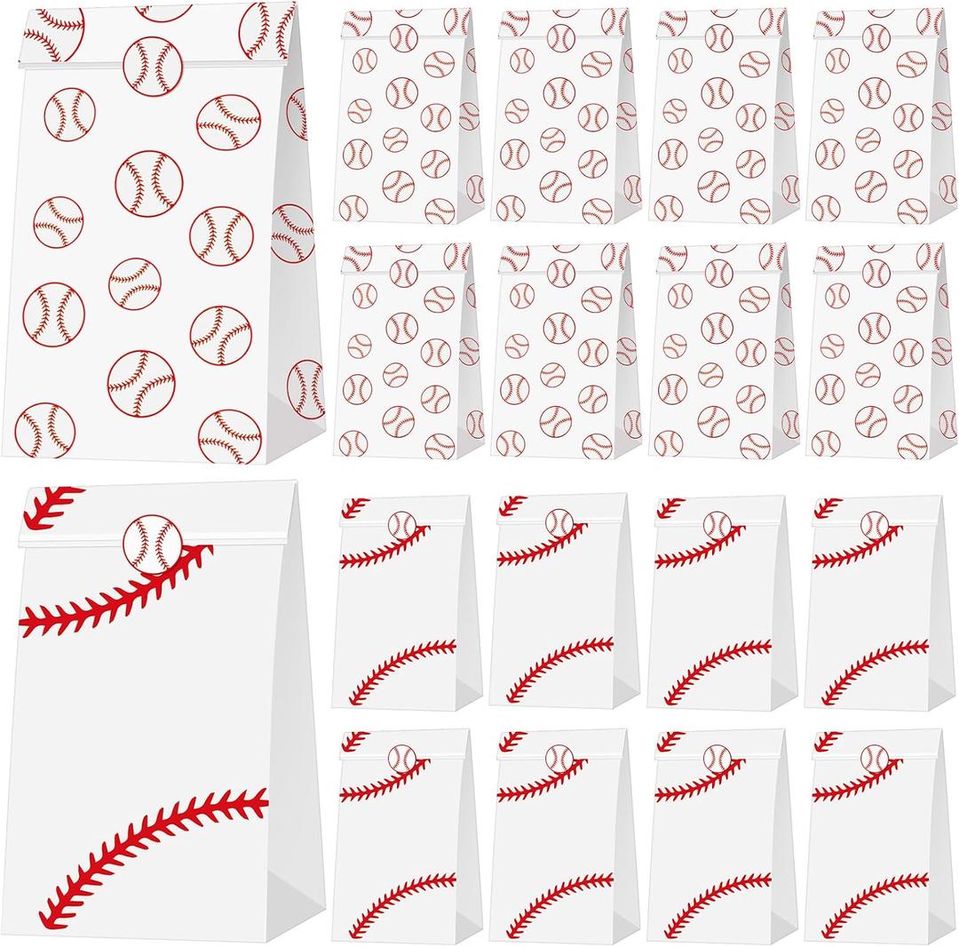 Shinylin 50 Pcs Baseball Party Favor Gift Bags for Team Boys with Stickers Paper Baseball Snack Treat Candy Bags Sports Team, End of Season Gifts, Ball Theme Birthday Party Supplies