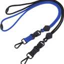 Wisdompro 2 Pack of 23 inch Durable Round Cord Heavy Duty Lanyard with Safety Breakaway Buckle, Detachable Buckle and Metal Hook for ID Card Badge Holder and Keys - Black and Blue