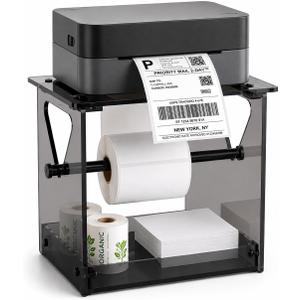 Acrylic Label Holder for Thermal Printer, 2-in-1 Desktop Stand for Fan-Fold & Roll Shipping Labels. Stable Thermal Label Roll Holder Featuring Anti-Slip Pads & Silicone Ring Limiters Office & Home