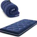Jamdok 4Inch Floor Mattress,3 Layer Structure Cot Mattress Topper,Gel Memory Foam Futon Mattress,Removable Thickened Cover,Portable Roll Up Sleep Pad (Blue, 72X24)