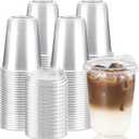 16 Oz Round Bottom Clear Plastic Cups with Strawless Sip Lids, 100 Pack Disposable Iced Coffee Cups To Go Cups for Cold Drinks, Smoothie, Juice, Milkshake