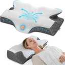 Elviros Cervical Neck Pillow for Sleeping, Memory Foam Pillow for Neck Pain Relief, Side Sleeper Cooling Pillows for Adults, Neck Support with Removable Pillowcase for Back & Stomach Sleepers (Queen Size 26Lx16.5Wx(4.3"-5")H, White)