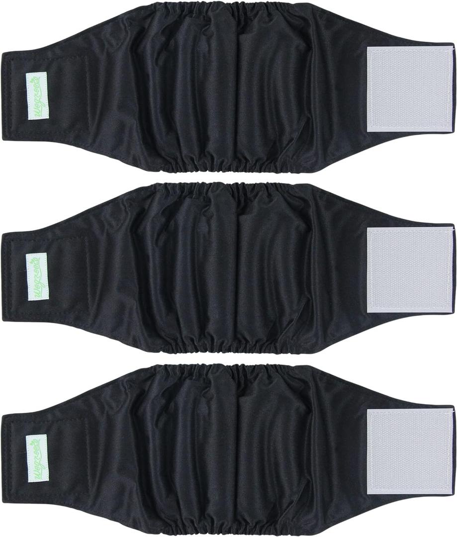 wegreeco Washable Dog Diapers - Washable Male Dog Belly Wrap - Pack of 3 - (Black,Medium)