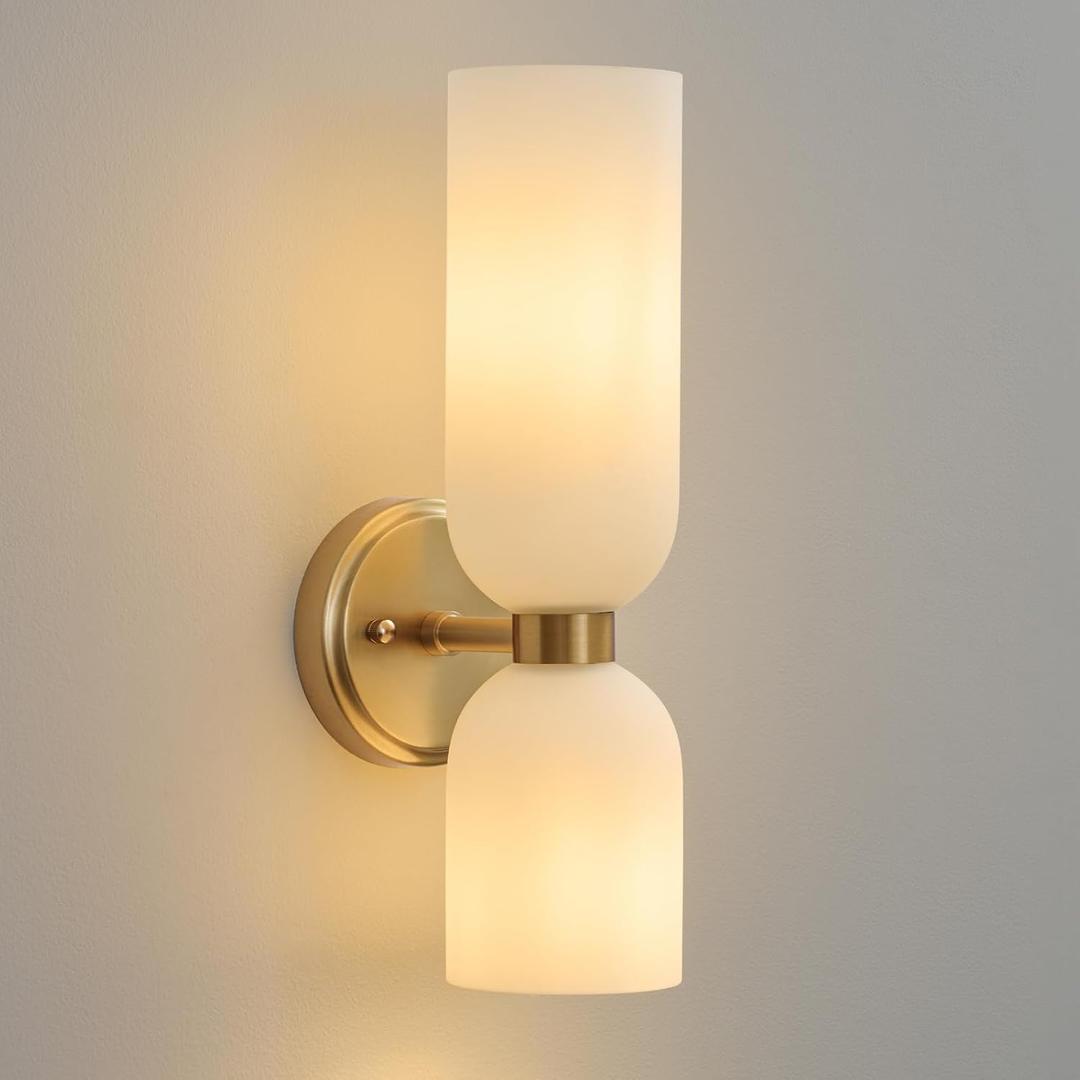 Mid Century Bathroom Wall Sconce: Modern Indoor Milk Glass Vanity Sconces, 1 Pack