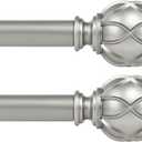 KAMANINA 2 Pack Curtain Rods for Windows 48 to 84 Inch, Antique Silver Heavy Duty Curtain Rod Adjustable, 7/8 Inch Single Decorative Drapery Rods 32 to 86 Inch(2.6-7.1Ft), Netted Texture Finials