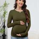 LOMON Maternity Shirts Long Sleeve Thermal Tops Side Ruched Casual Tshirt Crewneck Fleece Base Layer for Pregnant Women (L)