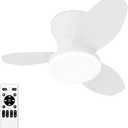 Glowall Small Ceiling Fan with Lights, 25 Inch Flush Mount with Remote Control, Reversible Quiet DC Motor, White, 3 Blades, 6 Speeds, Dimmable LED, Adjustable Color Temperature, Timer
