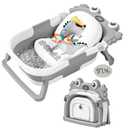 Collapsible Baby Bathtub for Newborns with Thermometer and Soft Floating Cushion Portable and Foldable Travel Baby Boy Bath Tub for Infants to Toddler 0-36 Month (Grey)
