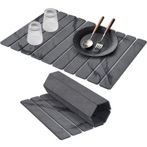 Large Stone Dish Drying Mats for Kitchen Counter, 24"(L)×16"(W) MarblePattern Dish Drying Mat, EcoFriendly Absorbent Diatomaceous Earth Mats for Dishes Bottles Cups, Match Any Countertop  Dark Gary