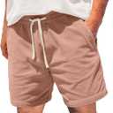 JEMLDL Men's Corduroy Shorts 5 Inch Inseam Drawstring Elastic Waist Lightweight Casual Summer Beach Shorts with Pocket (Pink, XL)