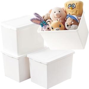 Yishyfier 27 Quart White Storage Bins with lids,Stackable Plastic Boxes Set of 4,Storage Box with handle for Organizing Snacks, Crafts,Crafts, Tools,books(white, 4XL)