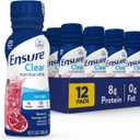 Ensure Liquid Clear Nutrition Drink, 0g fat, 8g of protein, Blueberry Pomegranate, 10 Fl Oz (Pack of 12), Bottle, gluten free, Best By: 01/05/2025