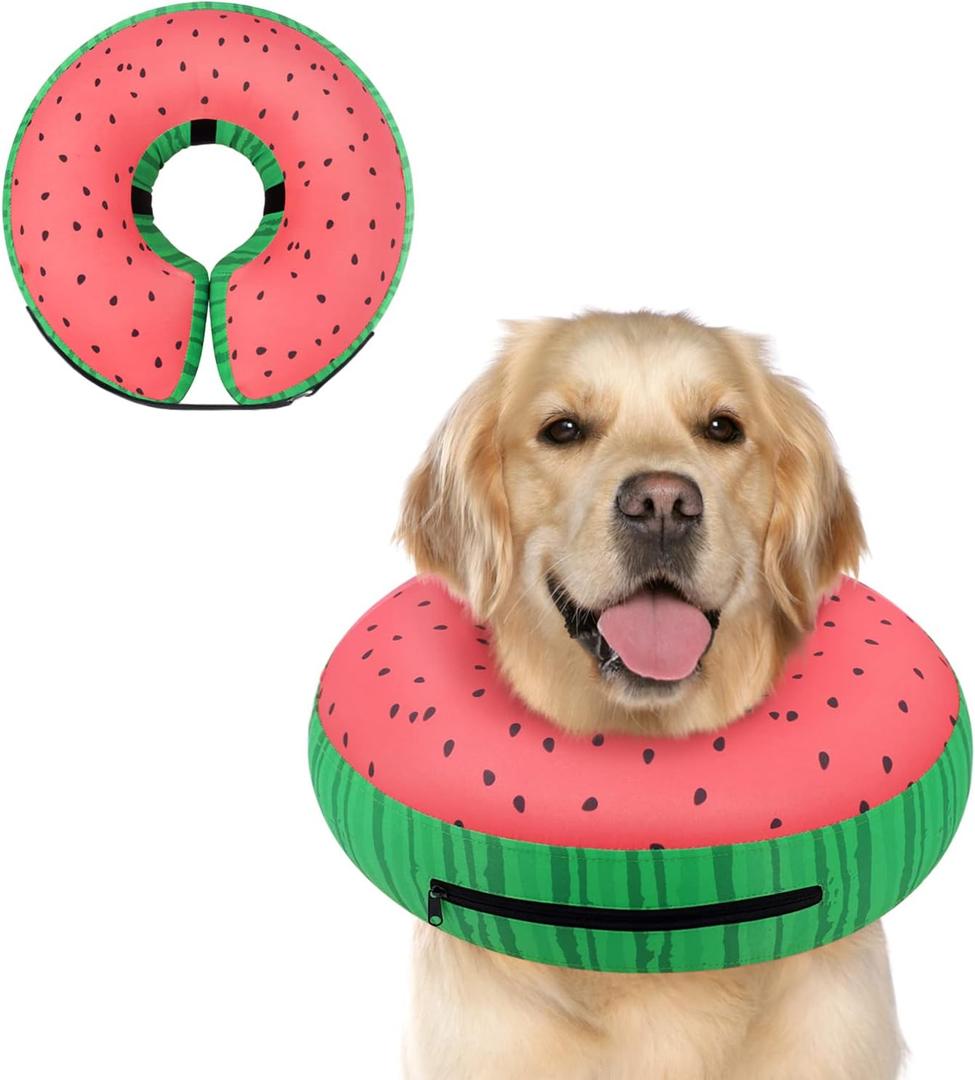 Supet Inflatable Dog Cone Alternative, Soft Recovery Collar for Small, Medium, Large Dogs (XL(Neck 14"-18"), Donut Red)