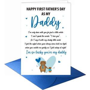 5 x JUESMOS Funny First Fathers Day Gift Card with Envelope Happy 1st Father's Day Gift from Baby Boy Girl Fathers Day Greeting Card for First Time Dad to be New Dad Gifts for Men