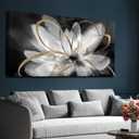 SOUGUAN Room Decor Floral Wall Art 24"x48" botanical Painting Black Art for Living Room Kitchen Dining Room Home Office