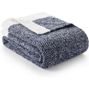 Snuggle Sac Navy Throw Blanket for Couch, Oversized Throw XL Super Soft Warm Blankets Cozy Knit Fuzzy Lightweight Throws for Sofa, Bed, Living Room, Heather Navy, 50x70 inches