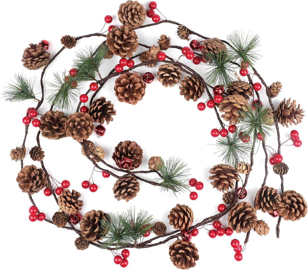 2 PCS Christmas Garland Christmas Pine Cones Berry Decoration Xmas Red Berries Garlands for Christmas Wedding Party Home Kitchen Decoration