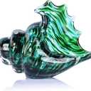 LCCCK Hand Blown Glass Conch Shell Sculpture, Sea Glass Art Figurines, Beachy Room Decor, Teal Conch Shell Decorative Statues, Sea Shell Coastal Decor for Shelf House Room, Beachy Gifts (Green)